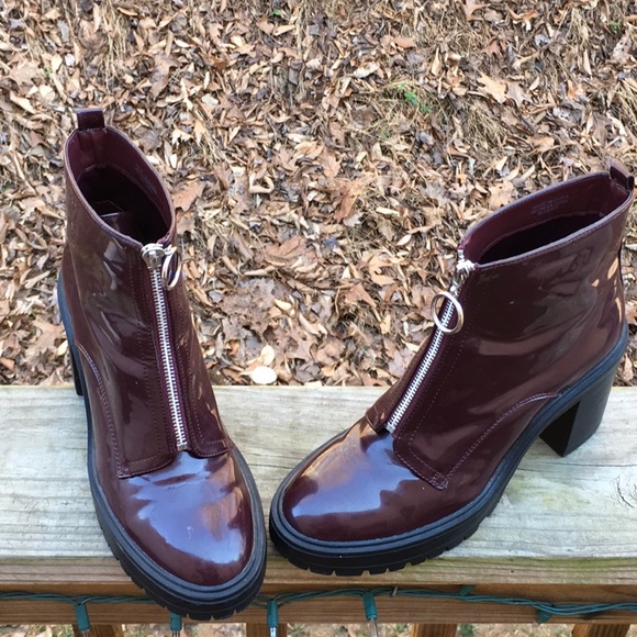 Forever 21 Shoes - Forever 21 Crimson Maroon Red Chunky Heel Zip Boot